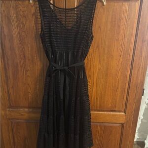 S.L. Fashions Black Sleeveless Tiered Midi Dress with Waist Tie